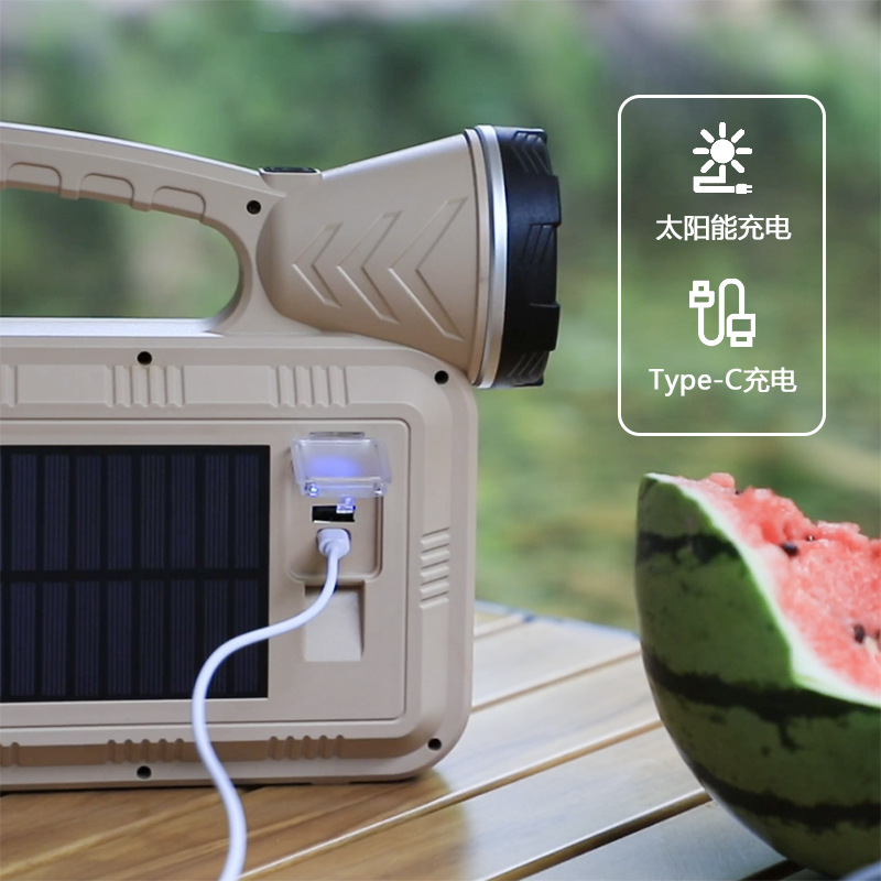 Nueva lámpara portátil solar multi-función simulación llama iluminación trabajo Lámpara Multi-fuente de luz al aire libre Searchlight al por mayor