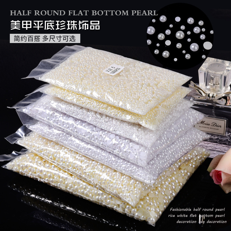 Wholesale White Beige Size Semi-Circular Pearl Stereo Whole Package DIY Handmade Manicure Flats Bottom Pearl Jewelry