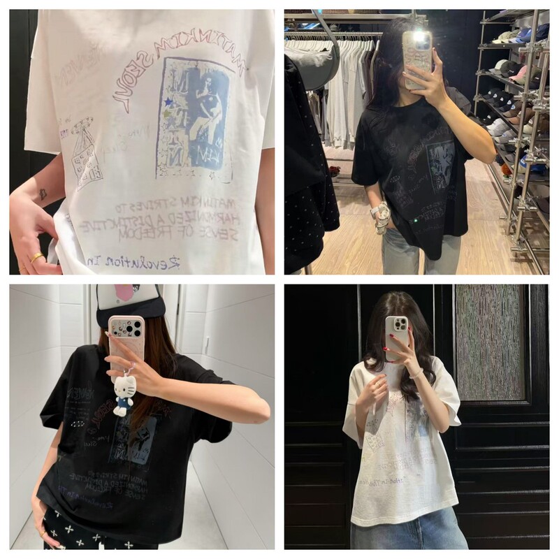 26 Spring/Summer Hot Item Korean Matin Kim Letter Print Round Neck Short Sleeve T-Shirt Unisex Couple Style Trendy Versatile