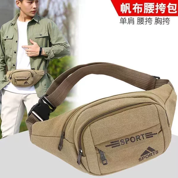 Canvas Waist Bag Men's Large-Capacity Multi-Layer Business Chest Bag Sports Mobile Phone Bag Construction Site Work Leisure Bag Stall Bag