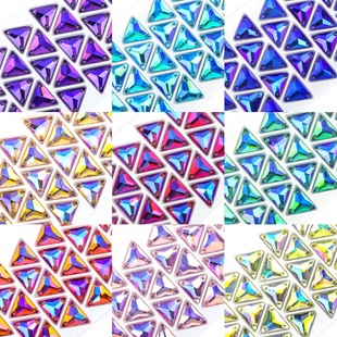 High-Quality Triangular Colorful Ab Flat Buckle Hand-Sewn Diamond Glass Crystal Buttons Clothing Accessories with Diamond Wedding Dress Accessories