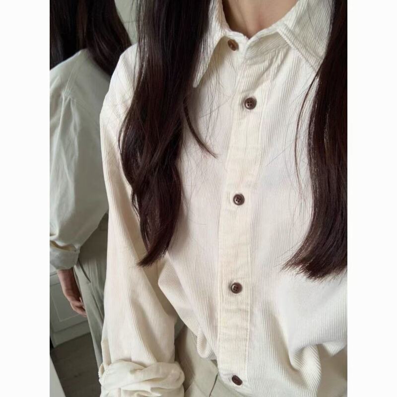 Corduroy Shirt for Women, Autumn and Winter, Korean Style, Simple and Casual, Versatile Cardigan, Turn-Down Collar, Long-Sleeve Shirt, Jacket, Top