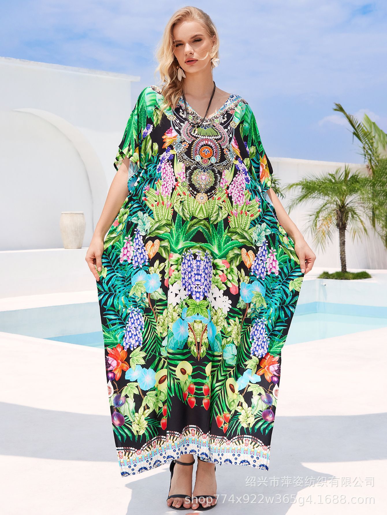 Camisas de playa de algodón impresa bata de vacaciones bikini con trajes de baño camisa buñuelo nuevo 45 - 1