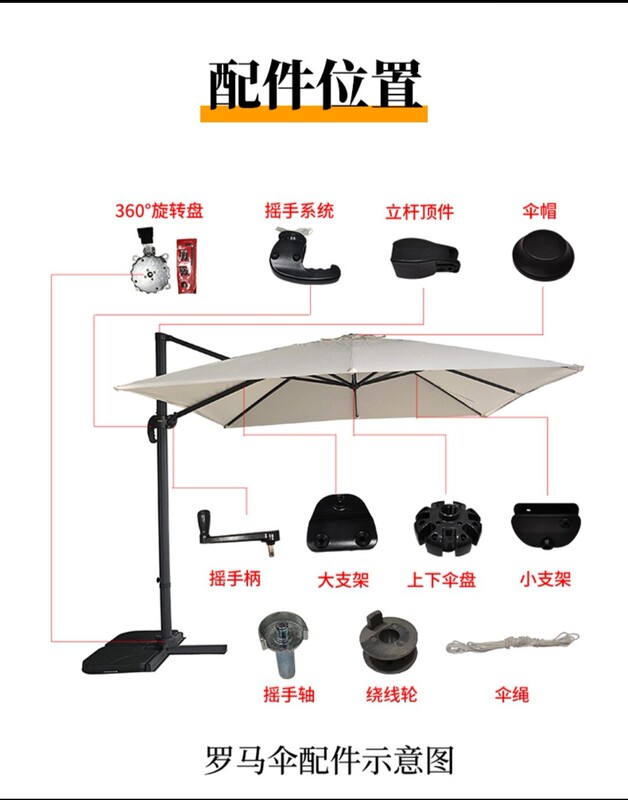 Outdoor Parasol Accessories, Roman Umbrella Handle, Hand Crank, Umbrella Rope, Banana Umbrella Replacement and Repair Parts
