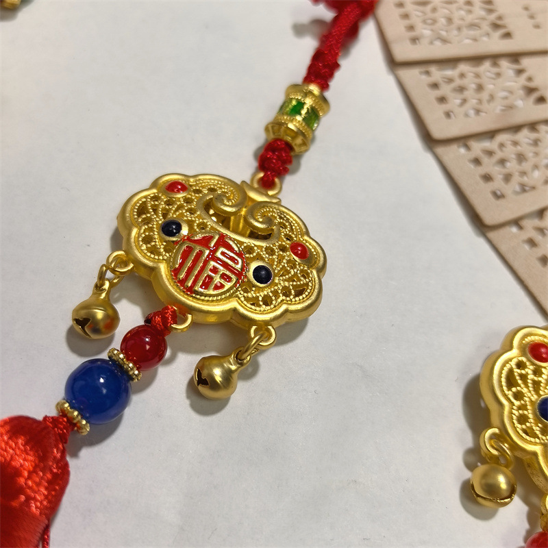 Cinnabar Car Hanging Amulet for Good Luck and Safety, New Year Red Gold-Eating Beast Lucky Cat Car Hanging Ornament Wholesale