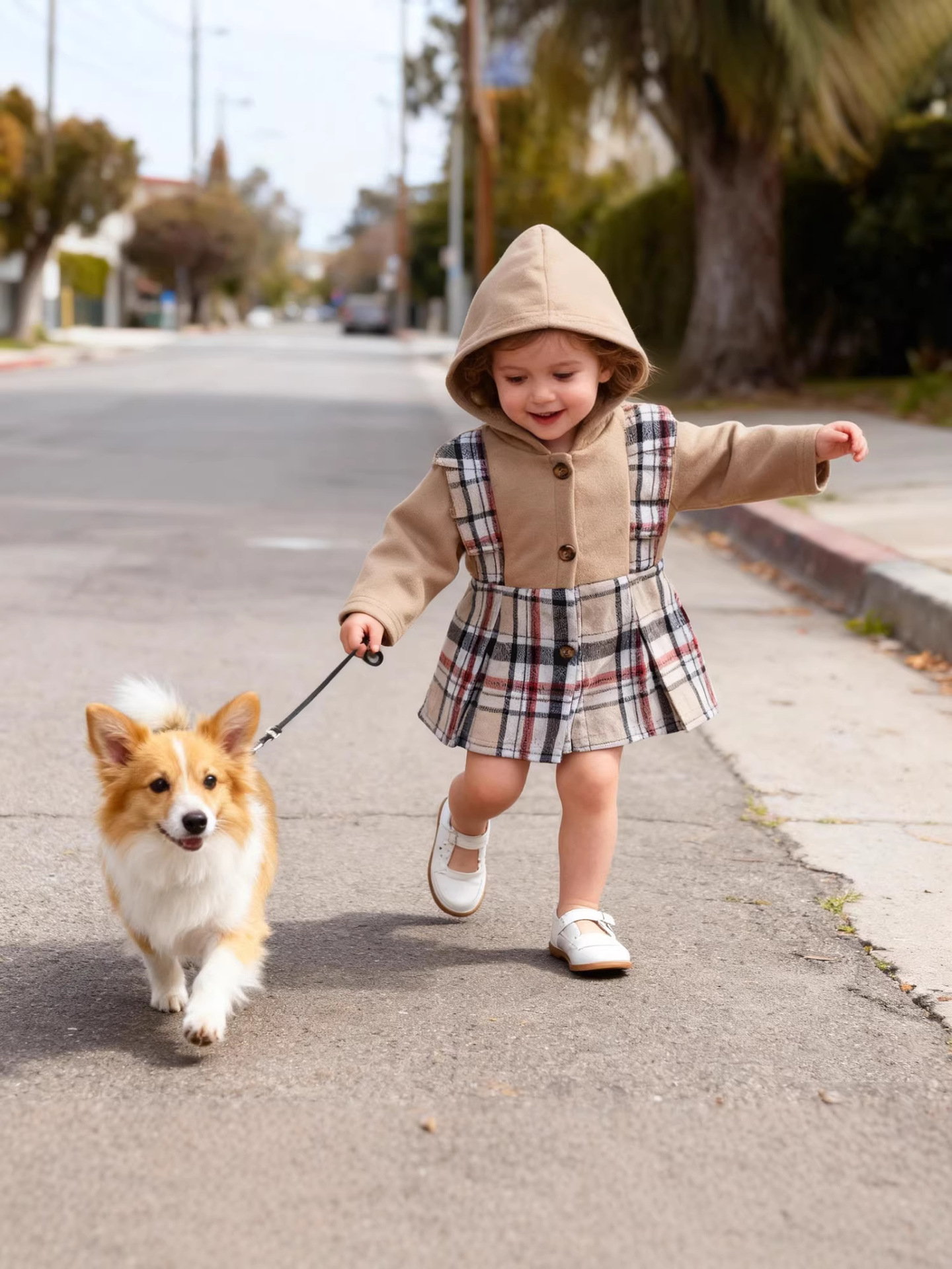 Cross-border autumn and winter baby girls' hooded single-breasted plain lace thickened long sleeve one-piece coat