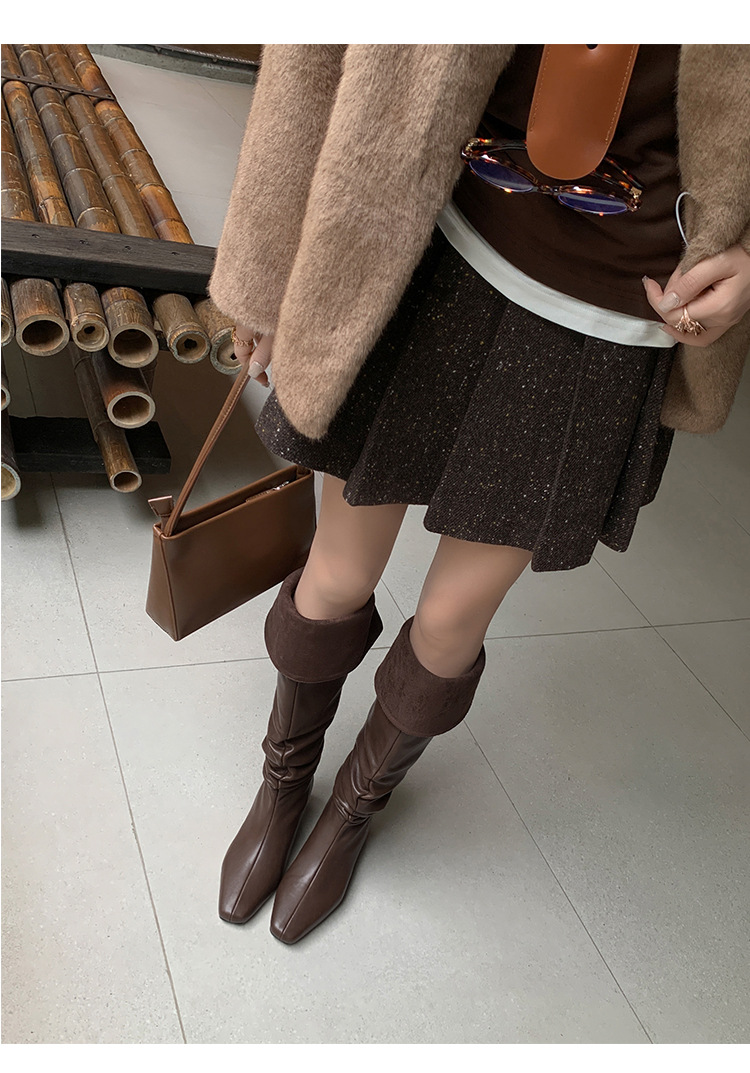 Boot nữ cổ cao quá gối da thật mũi vuông gót xuồng tăng chiều cao — màu nâu, màu đen chi tiết 24