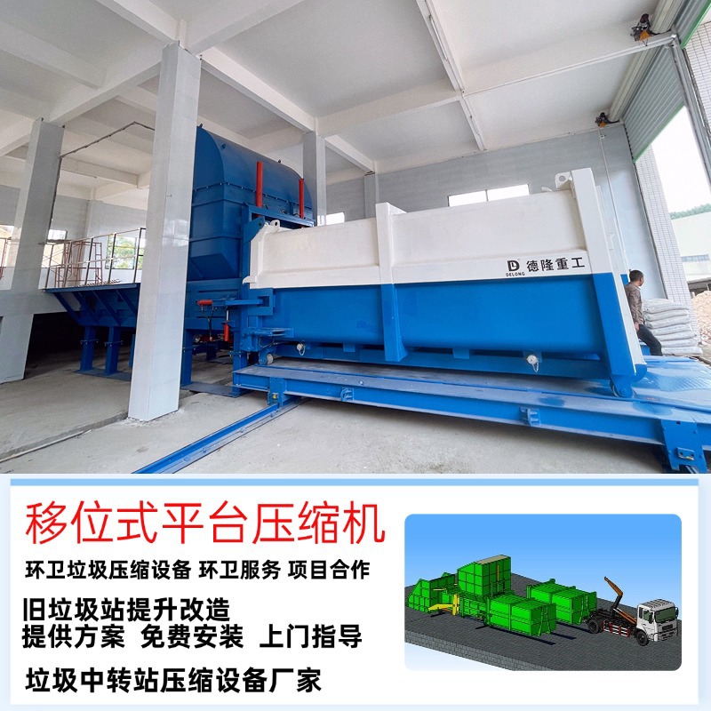 集装箱垃圾处理站压缩机 分体式垃圾站压缩箱 一机两箱垃圾中转站