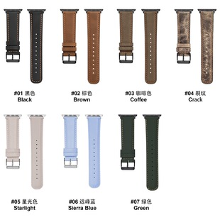 For Apple Watch Strap Leather Apple Watch S10 Strap iwach1-10 Crazy Horse Leather Strap