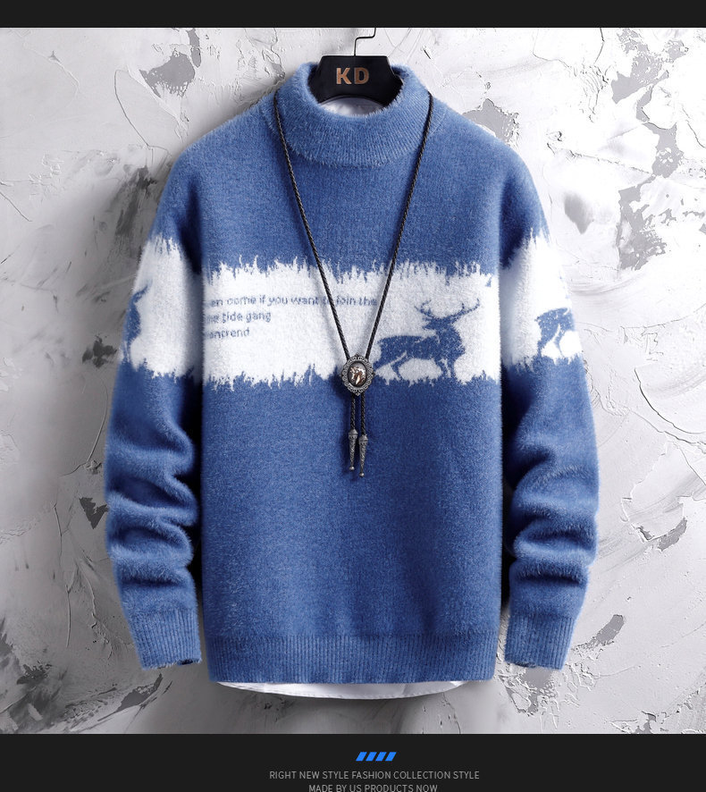 Maglione da uomo in finto cashmere color-block – Pullover invernale semi-dolcevita per abbigliamento casual e a strati_voghion.com