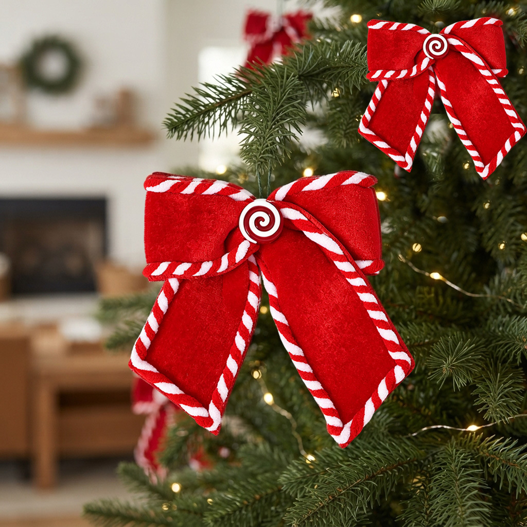 Cross-border Christmas decorations velvet bow hangings simulated thickened bow hangings Christmas tree accessories