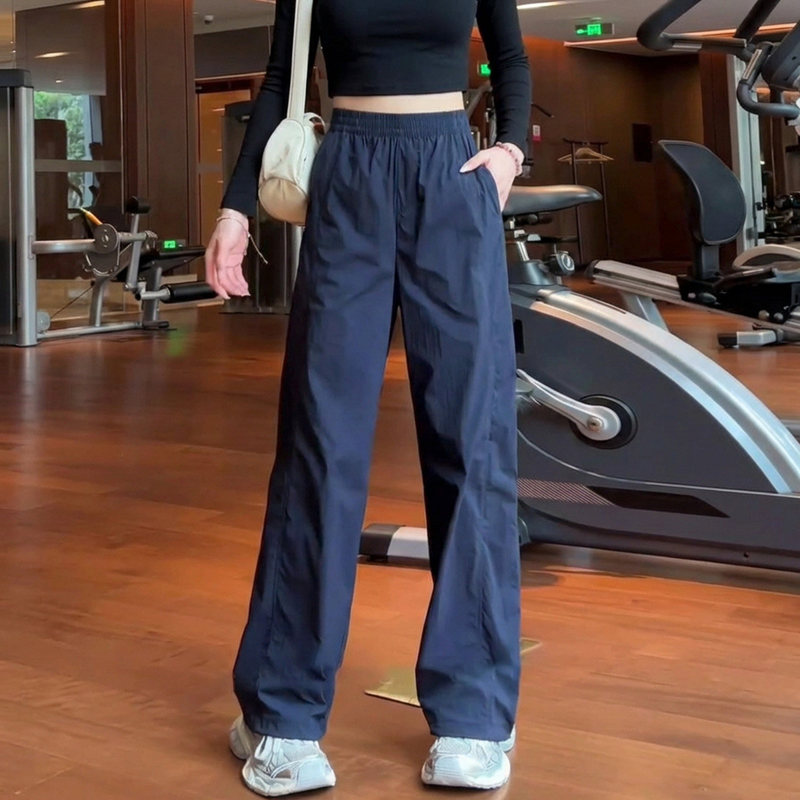 American-Style Ice Silk Quick-Dry Work Pants for Women, Summer Thin Loose Casual Sports Pants, Drapey Straight-Leg Pants for Women A12205