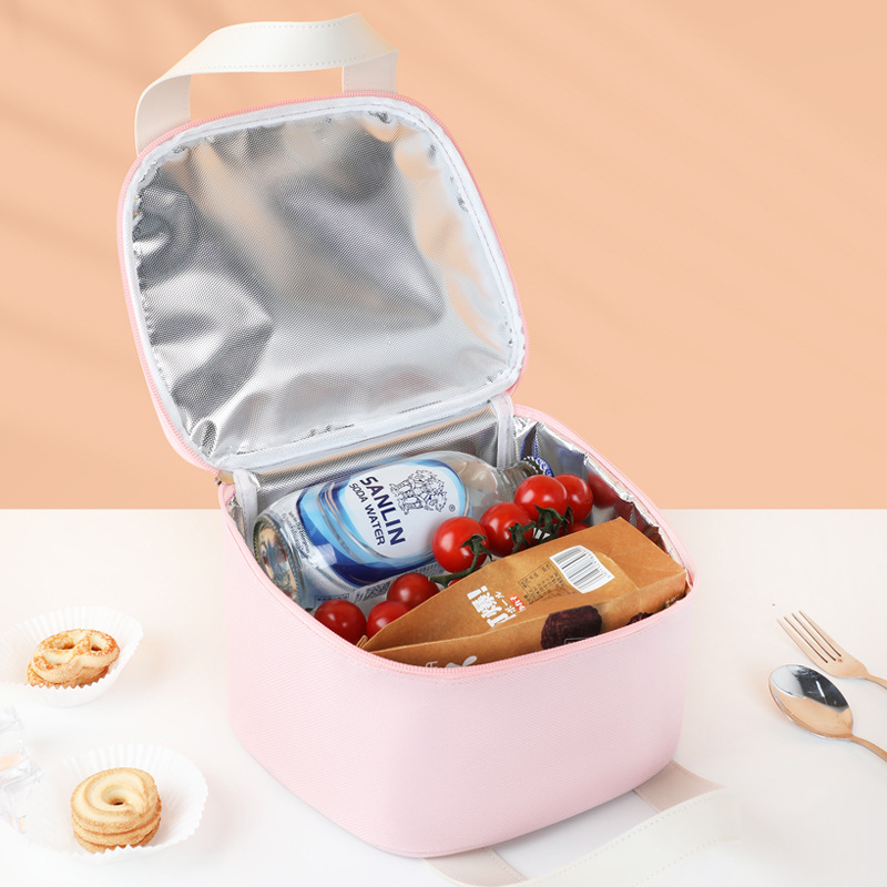 Bolsa aislante trapezoidal a juego de color de moda, bolsa de caja de almuerzo de papel de aluminio grueso portátil, bolsa de almuerzo en el trabajo, bolsa de almuerzo