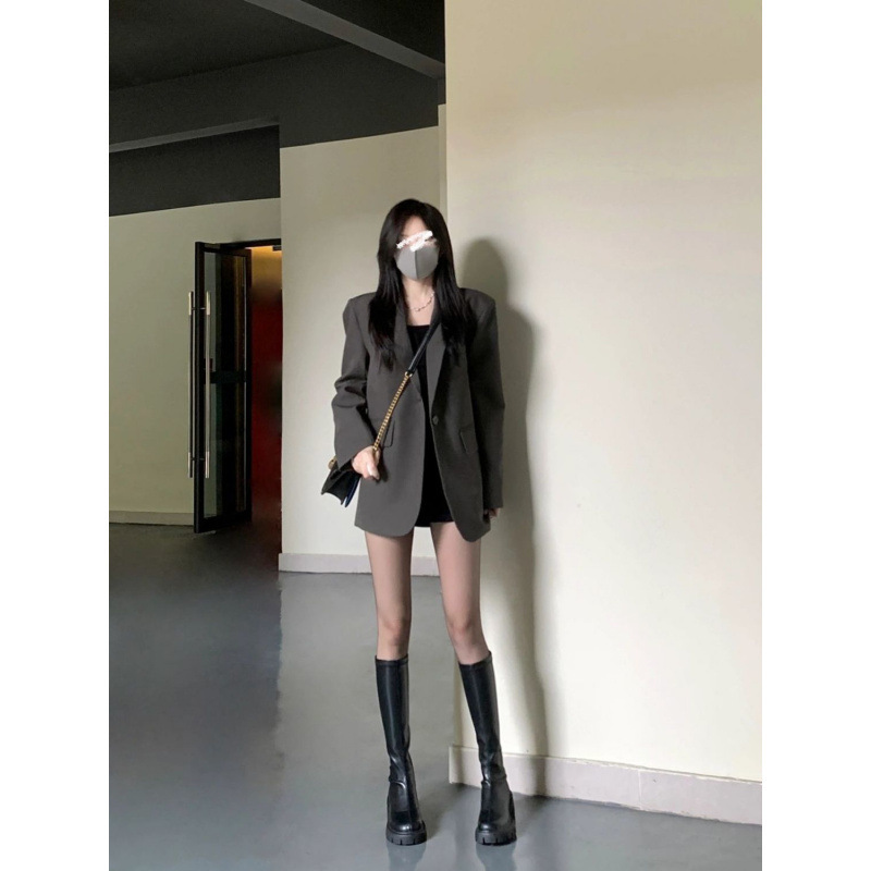 2024 New Small Suit Jacket Women's Spring and Autumn Style TextureMid-length Shoulder Pad Suit Top 2024 New Small Suit Jacket Women's Spring and Autumn Style TextureMid-length Shoulder Pad Suit Top