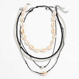 网红时尚简约饰品夏威夷个性休闲项饰手工编织蜡线贝壳短款锁骨链