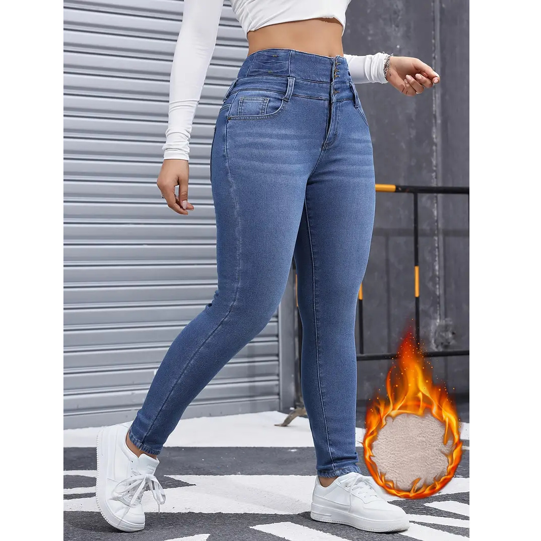 Women's Fleece-Lined Stretch Skinny Jeans - Ultra-Comfortable Slim Fit Denim For Winter & Everyday Wear_voghion.com