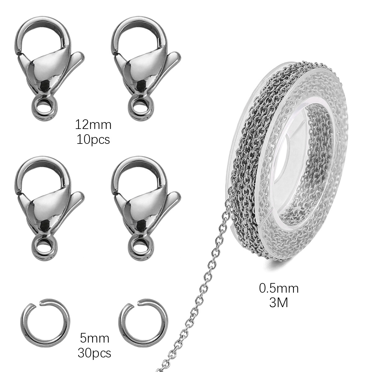 28g Weight Chain, Lobster Clasp Jewelry Making Type DIY Jewelry Accessories Classification 1 Set Quantity 304 Stainless Steel Material Solid Color Pattern Simple Style Style 1 Set 304 Stainless Steel Solid Color Chain Lobster Clasp 2