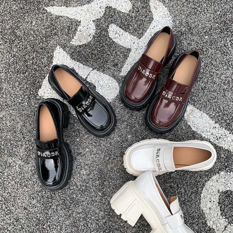 Giày da nữ mũi tròn siêu cao gót đế bánh mì phong cách casual — Màu đen, Màu đỏ rượu, Màu trắng chi tiết 1