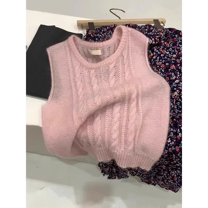 法式灰色针织马甲女春秋无袖坎肩毛衣背心叠穿显瘦外搭外穿上衣秋|undefined