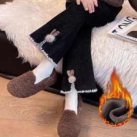 女童加绒裤子一体绒喇叭裤子小女孩灯芯绒长裤时髦洋气儿童休闲裤