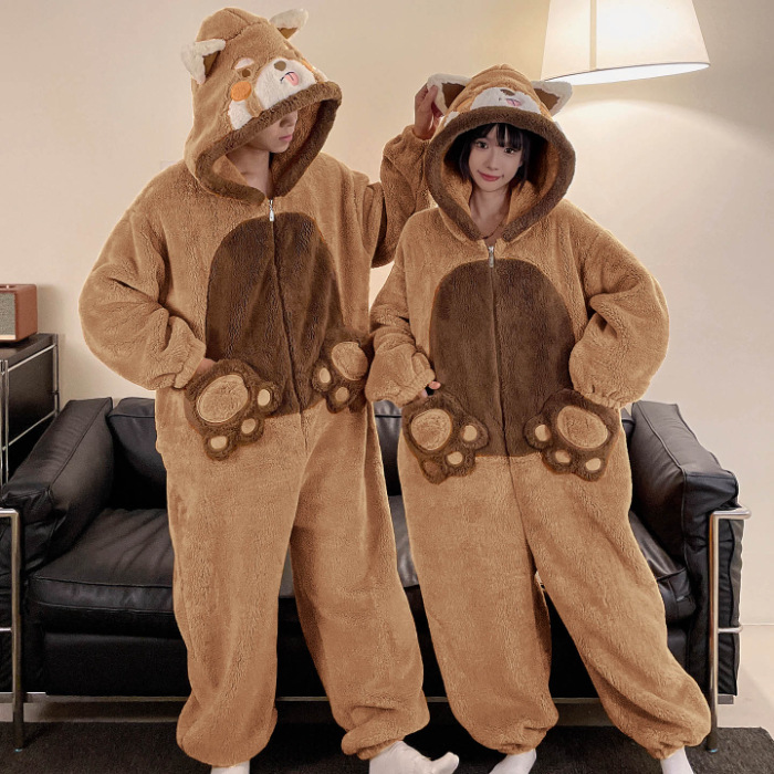 2025 nueva pareja unida hombre pijama de invierno peluche extraño lindo dibujos animados chica ropa de casa conjunto