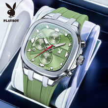 花花公子playboy新款方形胶带多功能石英表潮流时尚学生运动手表