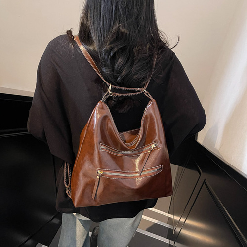 Casual Commute Retro Tote Bag Winter Large Capacity Dual-Shoulder Bag High-End Single Shoulder Crossbody Bag