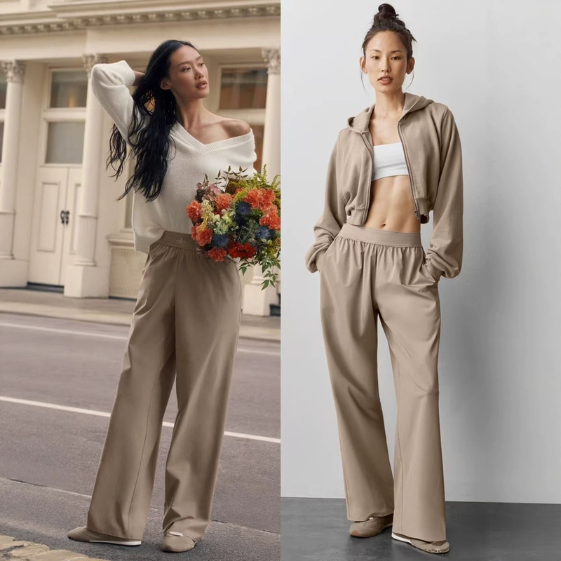 Summer Alo Magic Pants Thin Loose Casual Straight Yoga Sports Long Pants Wide-Leg Pants Elastic Waist Quick-Dry Pants