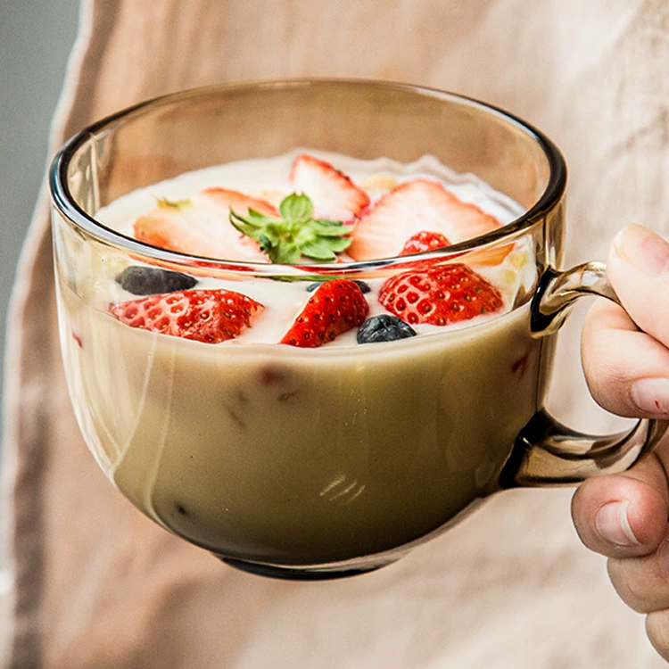 Ins style high color value breakfast glass with lid with spoon with handle to make tea water milk large capacity cup wholesale Ins style high color value breakfast glass with lid with spoon with handle to make tea water milk large capacity cup wholesale