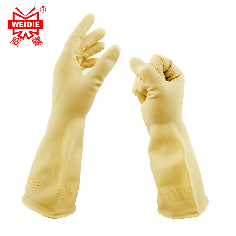 威蝶纯乳胶牛筋家用手套加厚橡胶耐酸碱防滑防水洗碗洗涤劳保手套