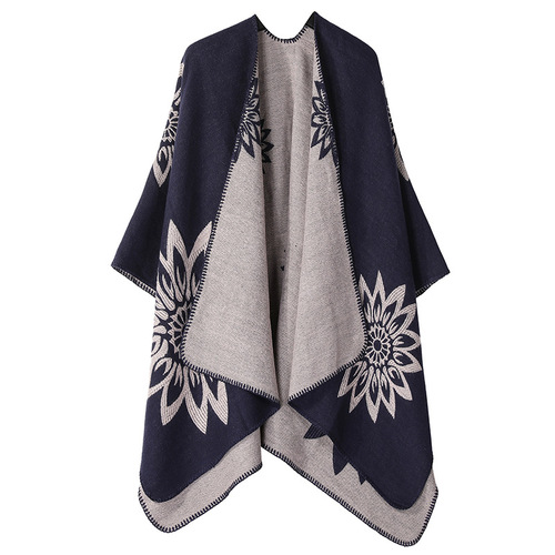 Autumn and winter European and American foreign trade warm shawl for women, imitation cashmere scarf, knitted blanket, double-sided thickened cloak for winter