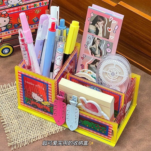 可爱红色笔筒亚克力收纳盒卡通kt猫多功能笔筒学生文具桌面摆件|undefined