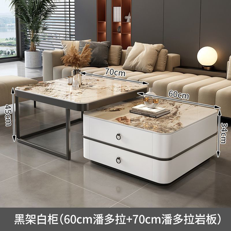 Mesa de centro de pizarra de roca, mesa de centro simple moderna de lujo ligero, sala de estar, hogar, apartamento pequeño, balcón, mesa auxiliar cuadrada italiana