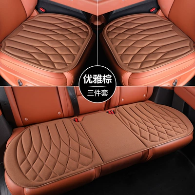 Cushion Three-Piece Set, Latex Integrated — Seat cushion, seat cover - checkered-style-elegant-brown-three-piece-set