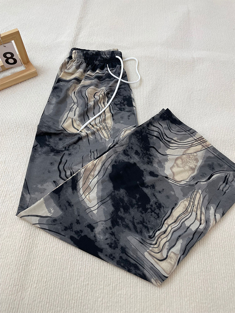 Nueva pintura de tinta china, pantalones anchos de seda de hielo y nieve, pantalones de pierna ancha delgados de verano para niños, cintura alta, pantalones de pierna recta casuales delgados