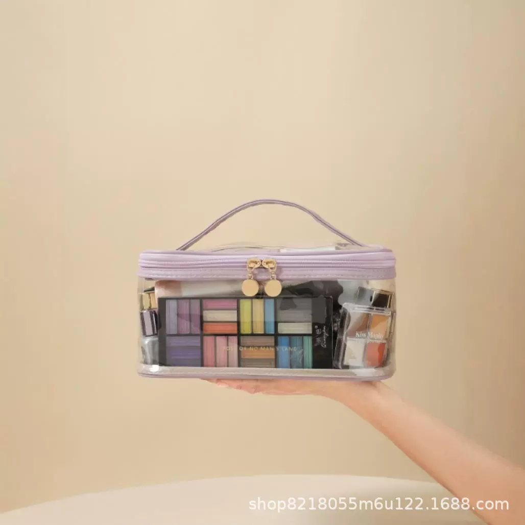 新款透明PU化妆包纯色便携式洗漱包防水大容量高颜值化妆品收纳包