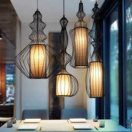 新中式铁艺装饰鸟笼吊灯餐厅火锅店茶楼创意灯咖啡吧台灯笼小吊灯