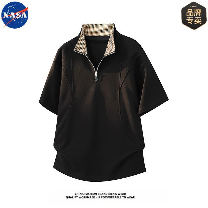 Nasa Brand High-Quality Half-Zip Short-Sleeved Polo Shirt for Men, Summer Casual and Stylish Design Top