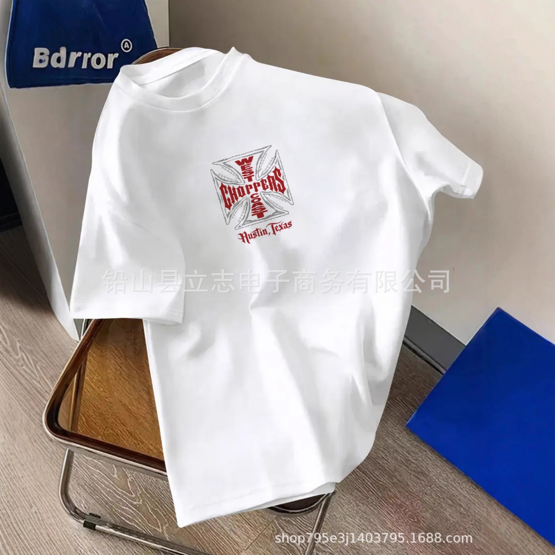 Cross-Border Men's Trendyy Black and White T-Shirt Simple Printed Pure Color Design Street Style Casual Short-Sleeved Top