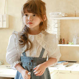 2024春草莓珊新款韩国儿童女孩洋气大翻领衬衫公主T恤娃娃衫现货