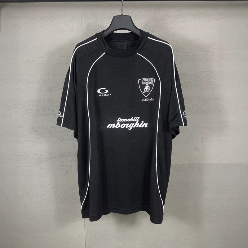 Paris High Version 2025 New B Family Lamborghini Mud Ball Uniform Front and Rear Printed Embroider Multi-Position Splicing Short-Sleeved T-Shirt