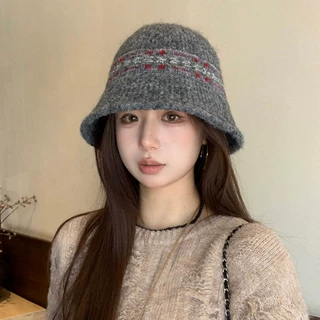 覆古彩色提花针织水桶帽子女生显脸小针织帽小红书博主推荐渔夫帽