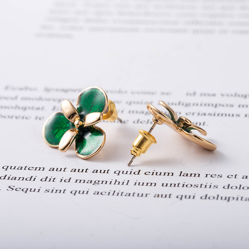 Korea New Emerald Drop Oil Petal Earrings display picture 7