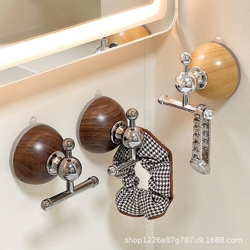 Wood grain suction cup hook strong non-perforated door after closing clothes hook toilet strong load-bearing seamless bathroom hook