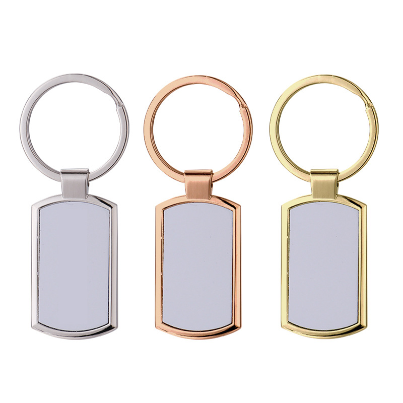 Personalizado de alta calidad llavero de metal rectangular llavero de transferencia térmica láser en blanco colgante de impresión creativa