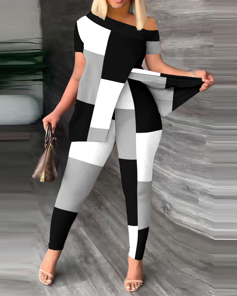 2024 Autumn European And American Cross-Border Women's Asymmetrical Neck Long Pants Two-Piece Set_ecoleips.com