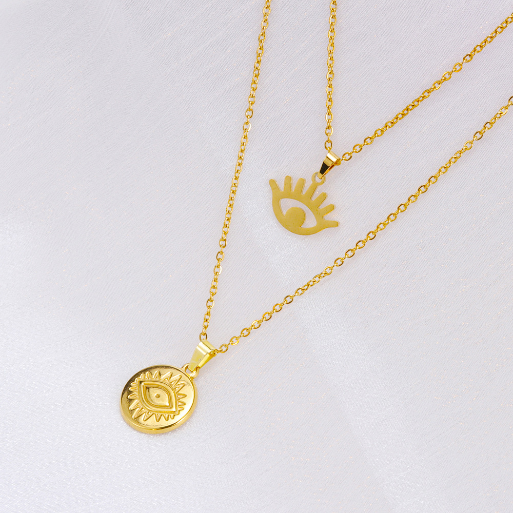 Simple Style Printing Stainless Steel Gold Plated Layered Necklaces 1 Set