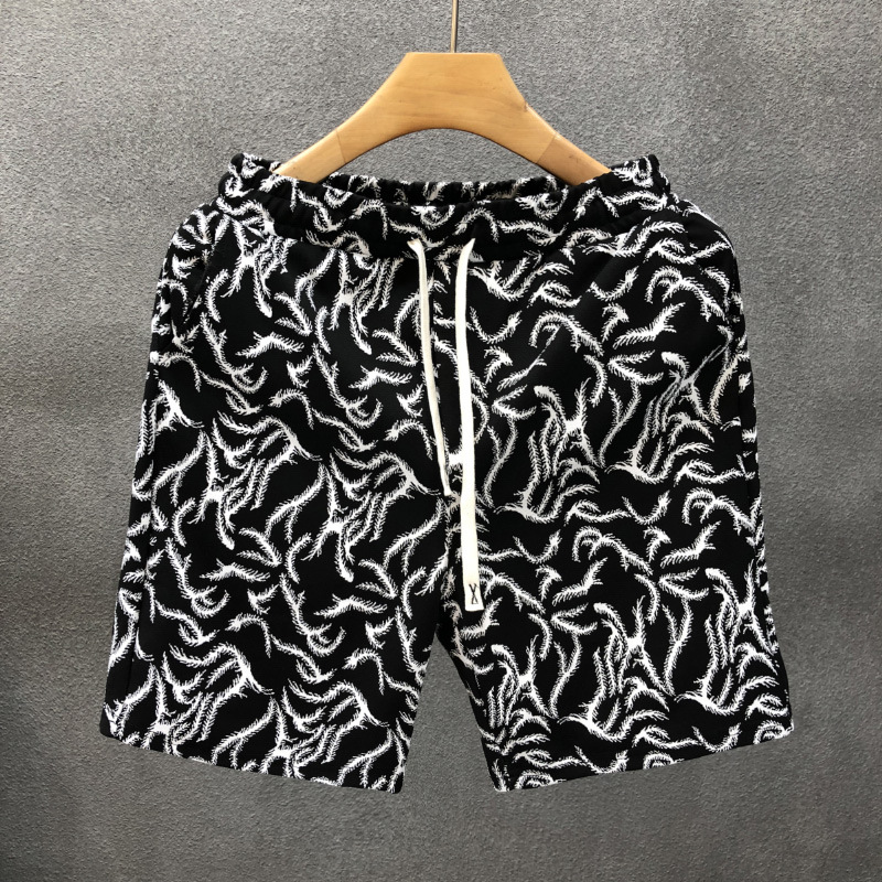Men's Summer Floral Print High-Waist Loose Fit Five-Point Shorts Trendy Fashionable Retro Style For Casual Beach Wear_viptrois.com