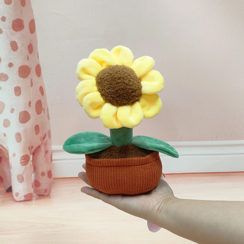 仿真植物盆栽毛绒玩具可爱香味向日葵玩偶公仔创意摆件儿童玩具|undefined
