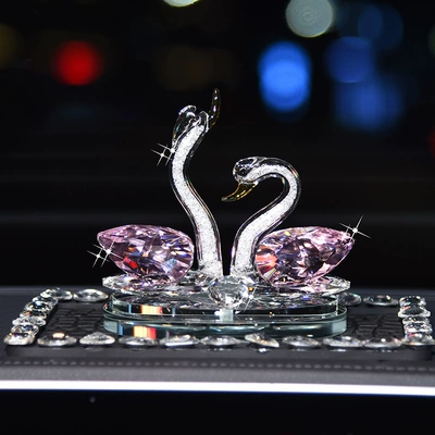 Carefully Selected Crystal White Swan Car Ornaments, High-End Confession Balloons, Perfume Holders, Car Accessories, and Interior Decorations (Car ornaments) - swan-love-pink-large-size